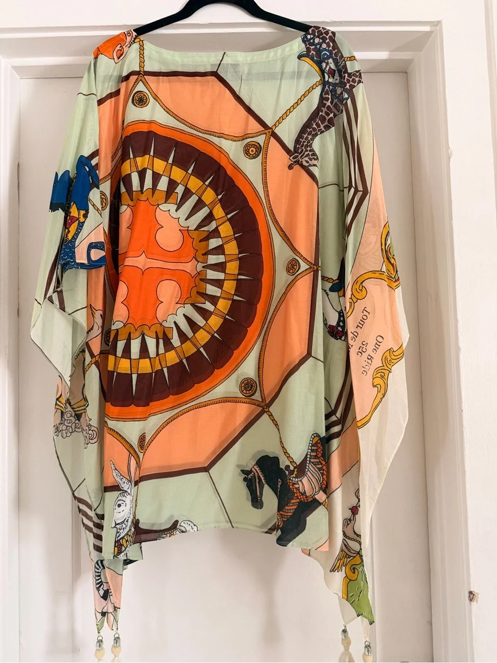 Women’s Tory Burch Bohemian Scarf-Print Poncho in Orange & Mint